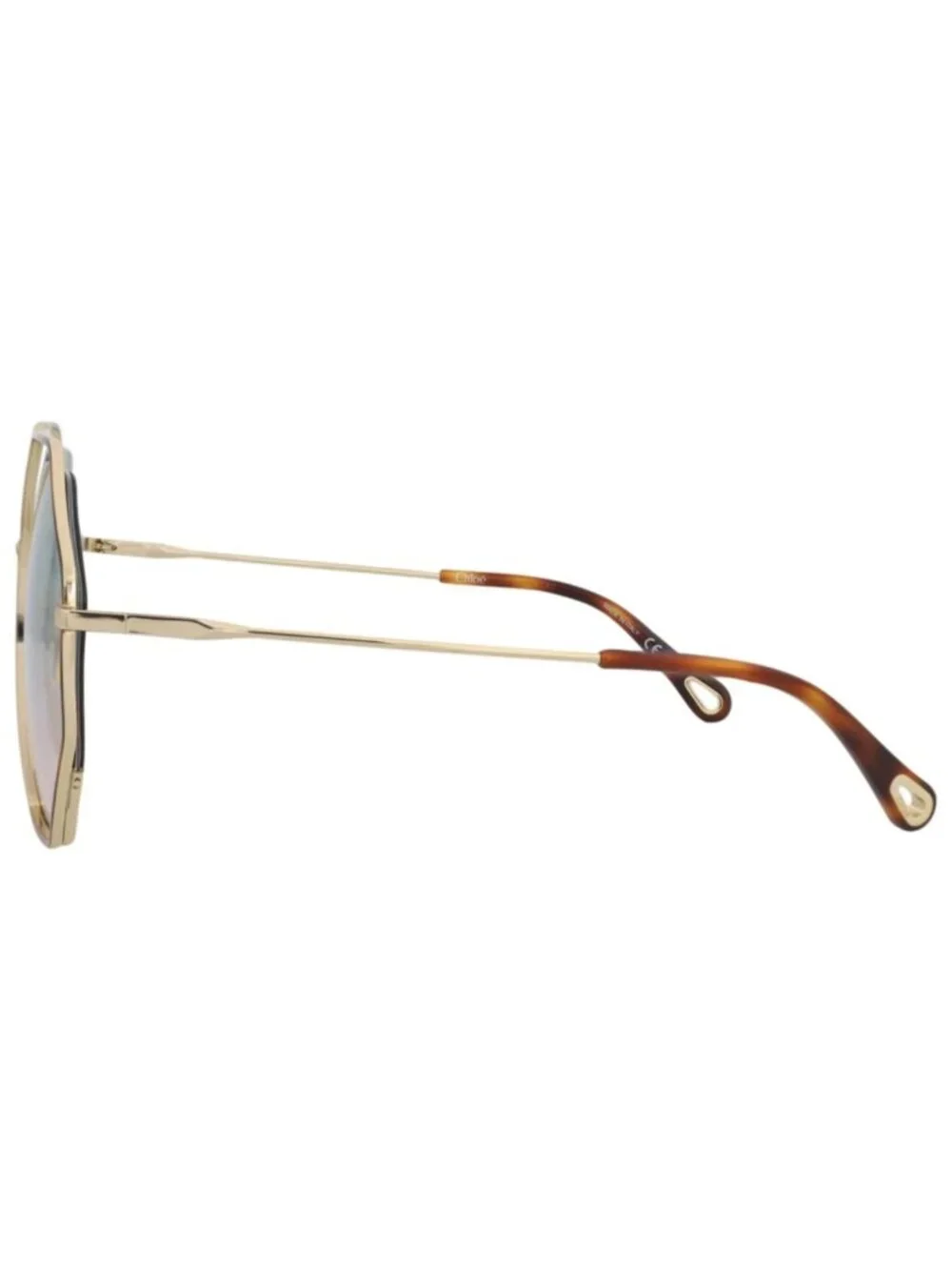New Chloé Women's Sunglasses Square Rectangle Metal Frame Havana Gold Green
